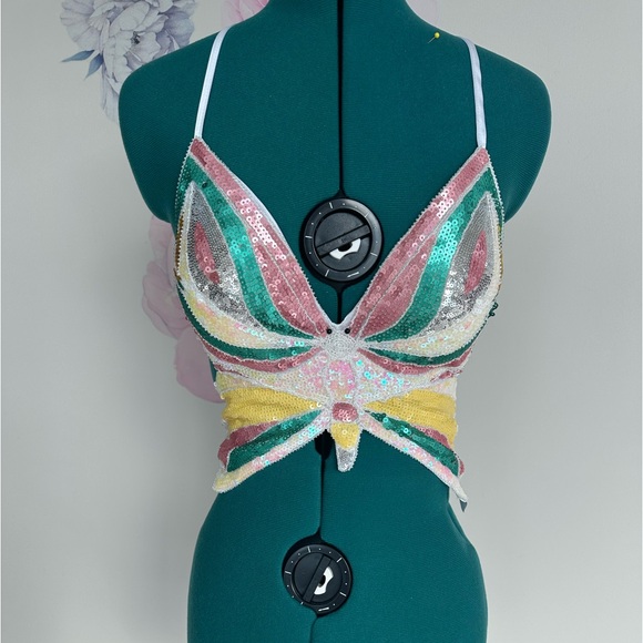 Indian Belly Dance Butterfly Bandage Padded Bra Sequin Pearl Embroidery top - Picture 2 of 3